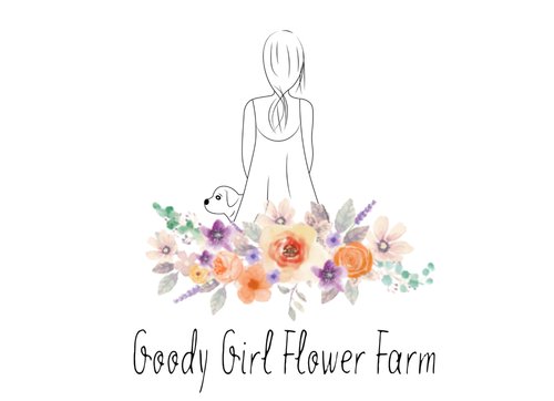 Goody Girl Flower Farm Logo ft. girl with flowers